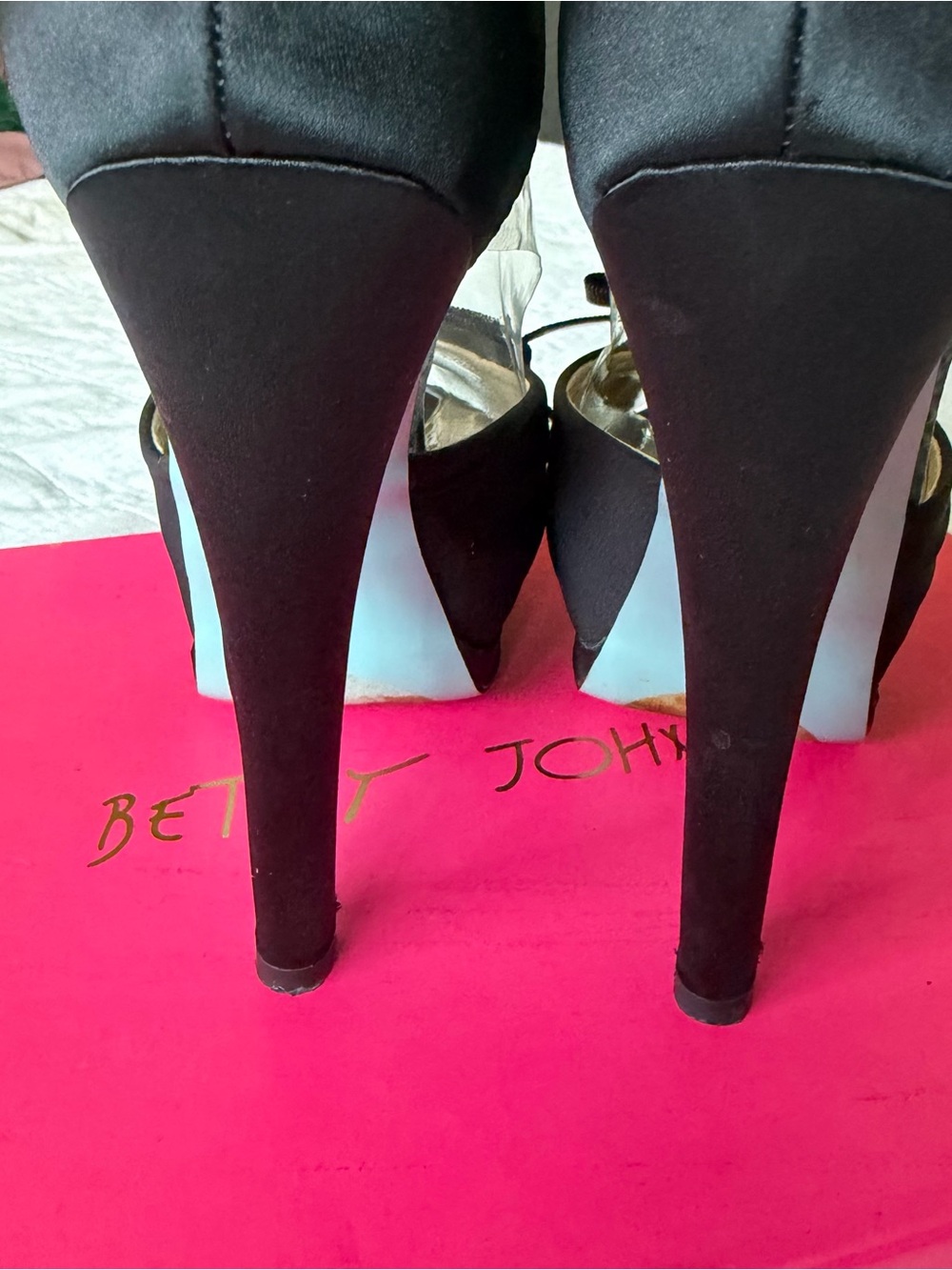 Black Betsey Johnson Peep-Toe Platform Heels with Ankle Strap - Picture 4 of 6